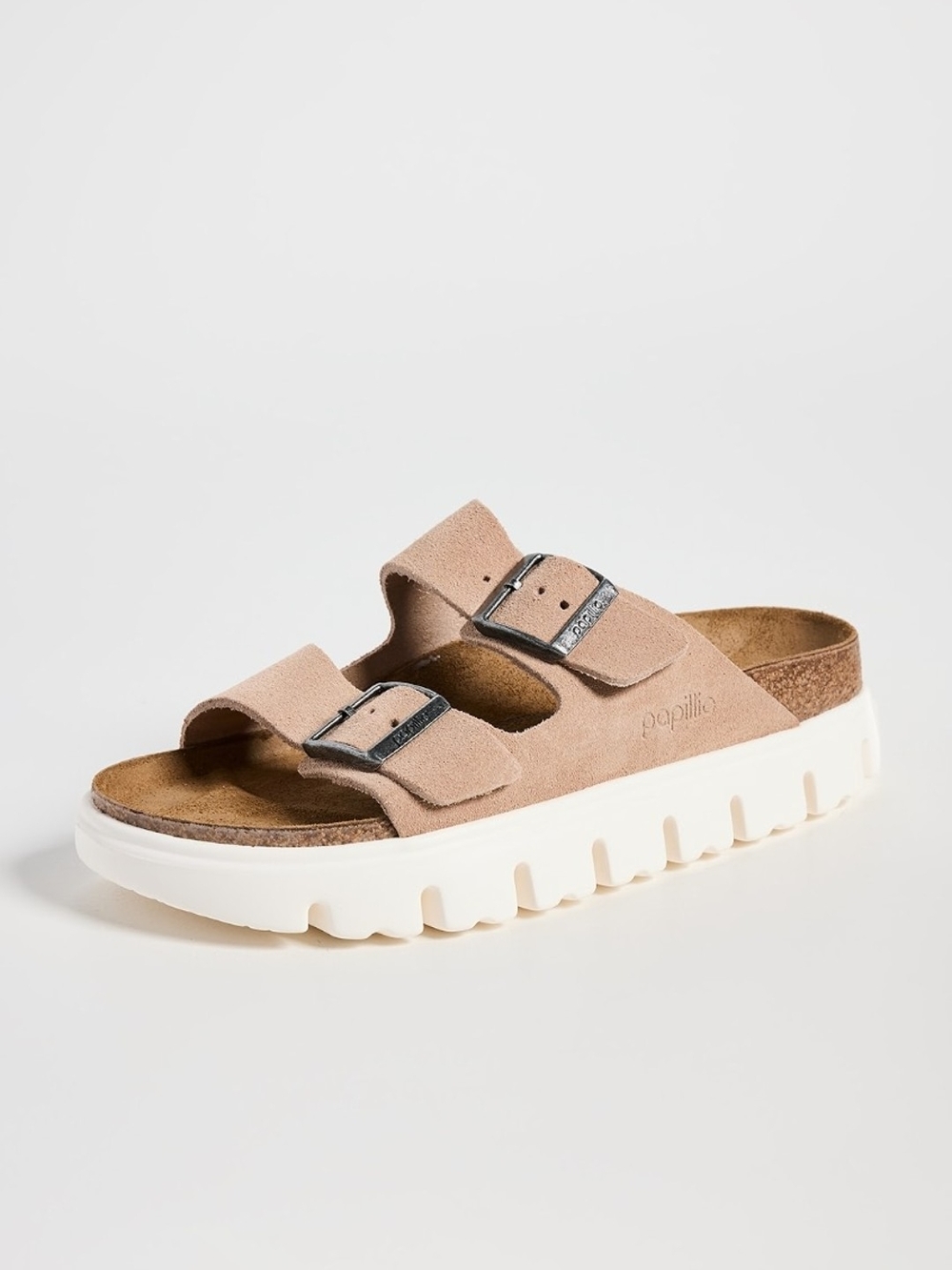 Womens Papillio by Birkenstock® Suede Arizona Chunky Slide Sandal-Warm Sand 39